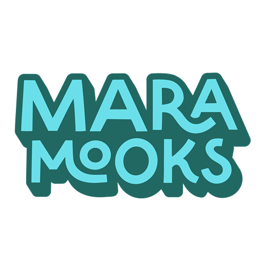 Maramooks logo in aqua and teal.